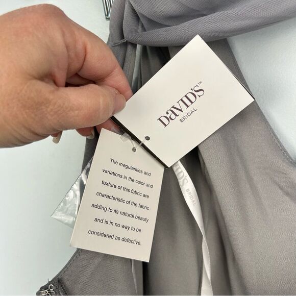 David’s Bridal Short Mesh Bridesmaid Dress with Cowl Back F16007 Mercury Gray 0 - Picture 5 of 16